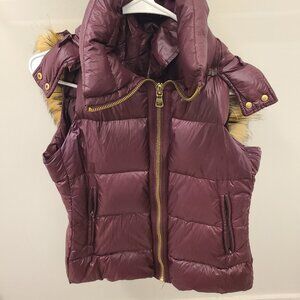 Vince Camuto Maroon Puffer Vest Faux Fur Hood Size M